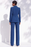 Costumes à manches longues Berlin Blue Peak à revers féminins avec ceinture