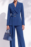 Costumes à manches longues Berlin Blue Peak à revers féminins avec ceinture