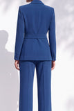 Costumes à manches longues Berlin Blue Peak à revers féminins avec ceinture