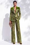 Costumes féminins Olive Jacquard Châle-Pic Hybride à revers