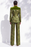 Costumes féminins Olive Jacquard Châle-Pic Hybride à revers