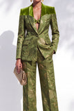 Costumes féminins Olive Jacquard Châle-Pic Hybride à revers