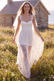 Robe de mariée maxi blanche avec corset et dentelle, pour elopement