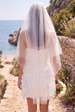 Robe de mariée mini blanche perles à col V avec fleur 3D, pour elopement