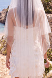 Robe de mariée mini blanche perles à col V avec fleur 3D, pour elopement