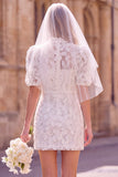 Robe de mariée mini blanche à fleurs à col haut, pour elopement