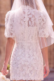 Robe de mariée mini blanche à fleurs à col haut, pour elopement