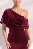Robes de cérémonie longue bourgogne sirène froncée asymétrique encolure