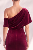 Robes de cérémonie longue bourgogne sirène froncée asymétrique encolure