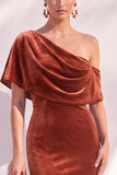Robes de cérémonie longue bourgogne sirène froncée asymétrique encolure