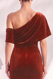 Robes de cérémonie longue bourgogne sirène froncée asymétrique encolure