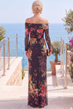 Robes de cérémonie longue rouge florale fourreau sans bretelles froncée avec fente