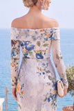 Robes de cérémonie longue rouge florale fourreau sans bretelles froncée avec fente