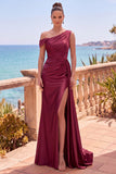 Longue robes de cérémonie sirène asymétrique bleu marine avec panneau latéral