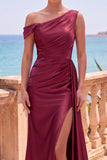 Longue robes de cérémonie sirène asymétrique bleu marine avec panneau latéral