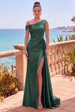 Longue robes de cérémonie sirène asymétrique bleu marine avec panneau latéral