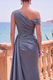 Longue robes de cérémonie sirène asymétrique bleu marine avec panneau latéral