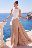 Robe de cérémonie longue à col bateau, plissée, ligne A et champagne