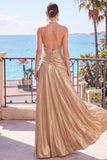Champagne robe longue de cérémonie en satin ligne A à encolure dos-nu