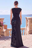 Paillettes noir robe de cérémonie sirène asymétrique avec fente