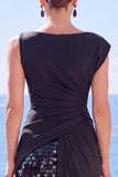 Paillettes noir robe de cérémonie sirène asymétrique avec fente
