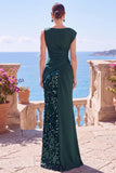 Paillettes noir robe de cérémonie sirène asymétrique avec fente