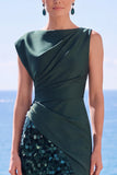 Paillettes noir robe de cérémonie sirène asymétrique avec fente