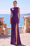 Paillettes noir robe de cérémonie sirène asymétrique avec fente
