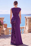 Paillettes noir robe de cérémonie sirène asymétrique avec fente