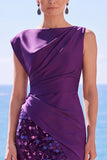Paillettes noir robe de cérémonie sirène asymétrique avec fente