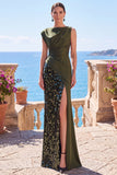 Paillettes noir robe de cérémonie sirène asymétrique avec fente