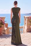 Paillettes noir robe de cérémonie sirène asymétrique avec fente