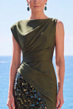 Paillettes noir robe de cérémonie sirène asymétrique avec fente