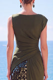 Paillettes noir robe de cérémonie sirène asymétrique avec fente