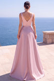 Robe de cérémonie longue froncée à perles roses, ligne A