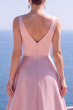 Robe de cérémonie longue froncée à perles roses, ligne A