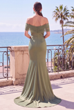 Sirène froncée vert sauge à épaules dénudées, robe longue de cérémonie