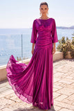 Robe longue de cérémonie à manches mi-longues, ligne A froncée champagne