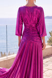Robe longue de cérémonie à manches mi-longues, ligne A froncée champagne
