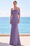 Gris violet à épaules dénudées, sirène longue robe de cérémonie froncée