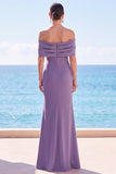 Gris violet à épaules dénudées, sirène longue robe de cérémonie froncée