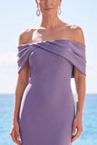 Gris violet à épaules dénudées, sirène longue robe de cérémonie froncée