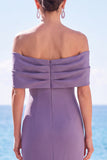 Gris violet à épaules dénudées, sirène longue robe de cérémonie froncée