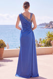 Robe de cérémonie sirène vert foncé, brodée de perles et asymétrique