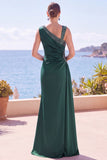 Robe de cérémonie sirène vert foncé, brodée de perles et asymétrique