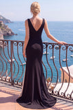 Robe de cérémonie longue à col V, sirène noir et blanche avec fente