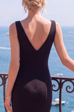 Robe de cérémonie longue à col V, sirène noir et blanche avec fente