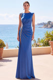 Robe de cérémonie longue fourreau perles bleue