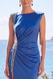 Robe de cérémonie longue fourreau perles bleue