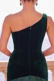 Robe de cérémonie maxi en velours, coupe sirène, à une épaule, bordeaux